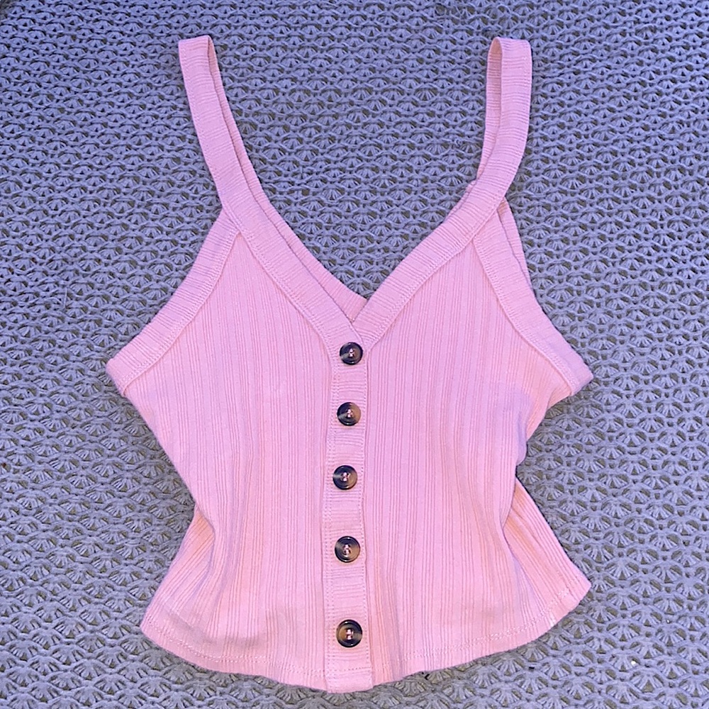 Bozzolo • Pink Ribbed Tank Top With Button Detailing